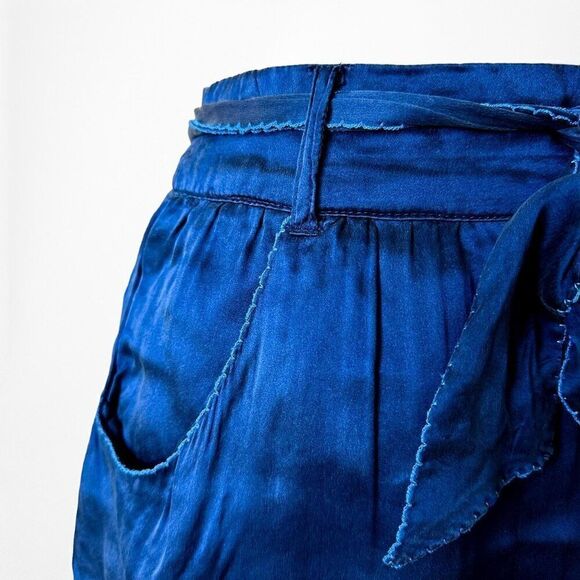 Vintage Y2K Navy Blue High Waisted Silk Pocket Mini Pencil Skirt Size XS/S - Picture 7 of 7